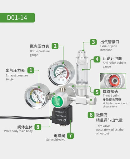 DIY Aquarium CO2 Regulator Magnetic Solenoid Kit Check Valve Fish Tank Accessories CO2 Control System Reactor Generator Set